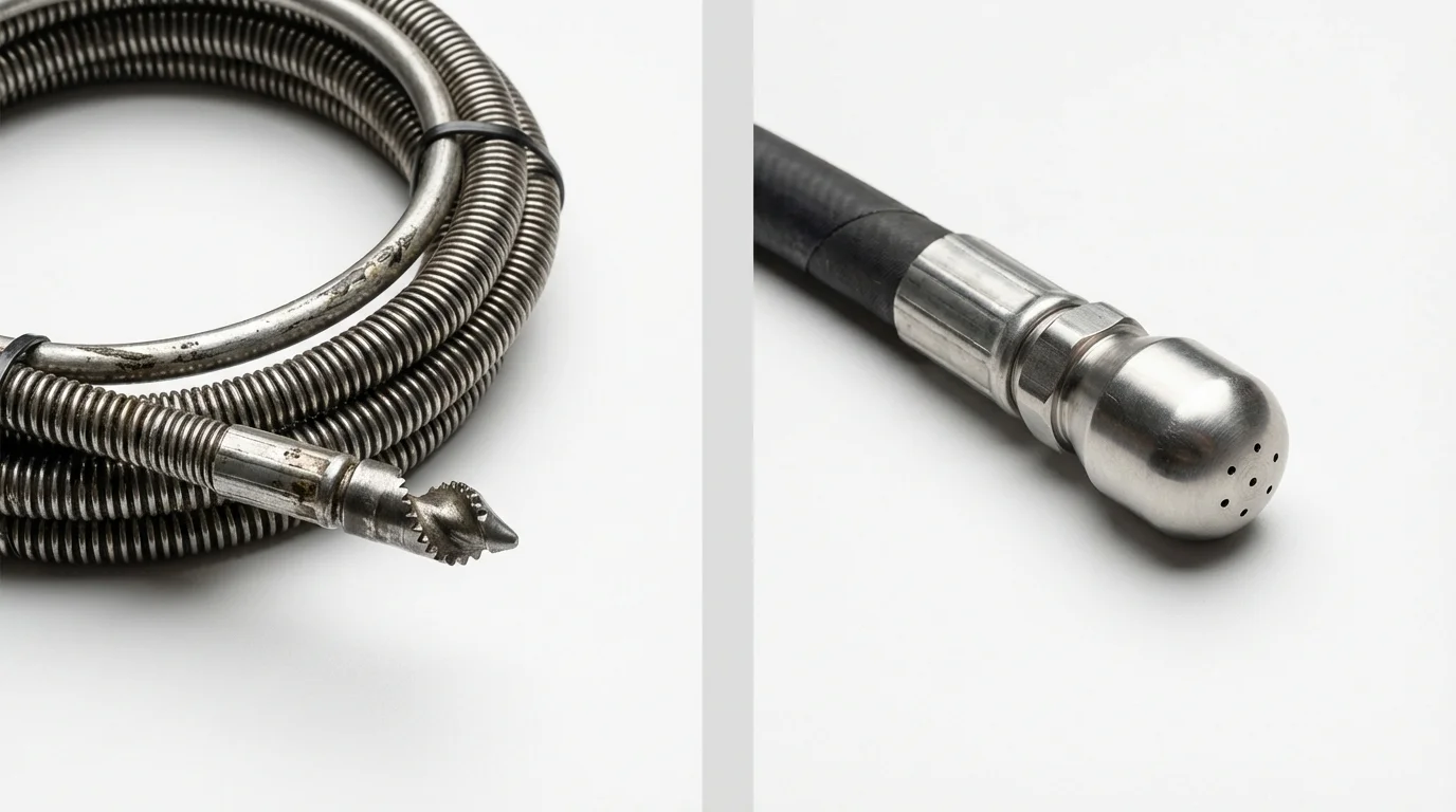 Drain snake cable and hydro jetting nozzle used for drain cleaning in Saginaw, MI