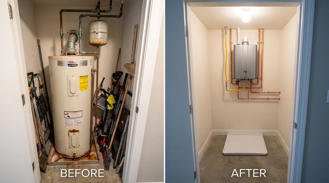 Tank water heater versus wall-mounted tankless unit comparison for Saginaw, MI homeowners